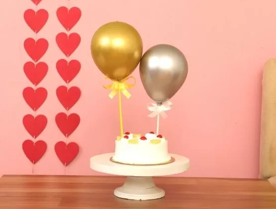 Silver & Golden Chrome Balloons With Pineapple Cake