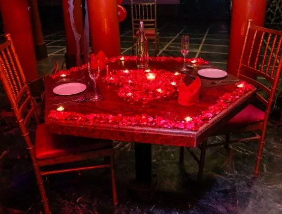 Reflective Poolside Dining