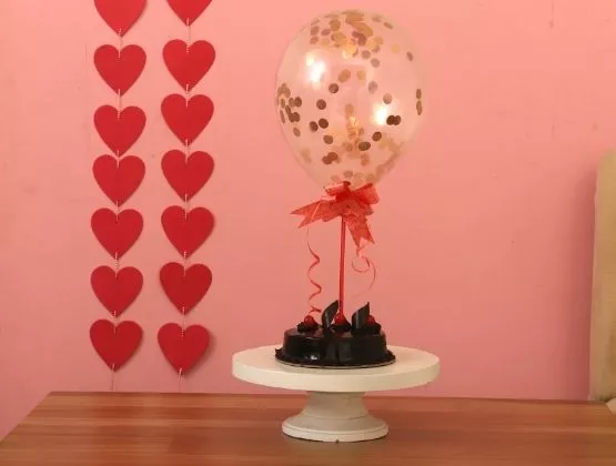 Rose Gold Confetti Balloon & Truffle Cake