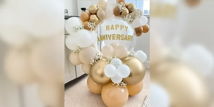 Gold & White 50th Wedding Anniversary Balloons - Pack Of 5 Latex Party Decorations