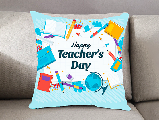 Happy Teacher's Day Printed Blue Color Cushion