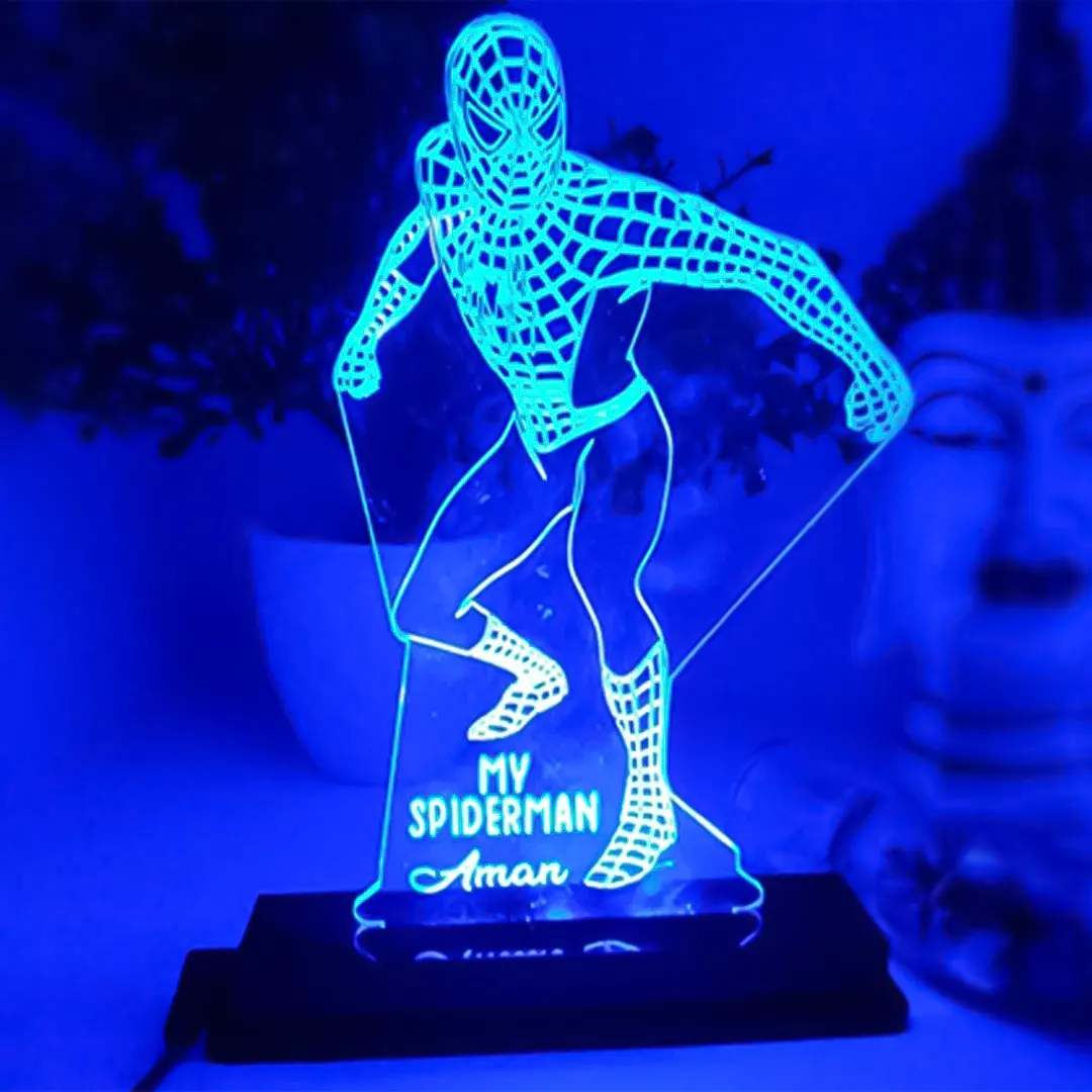 3D Spider-Man LED Night Light - 7-Color Changing Acrylic Table Lamp For Kids Bedroom (USB/Battery)